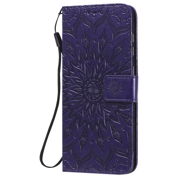 For Samsung Galaxy A21s Embossed Sunflower Pattern Horizontal Flip PU Leather Case with Holder & Card Slots & Wallet & Lanyard