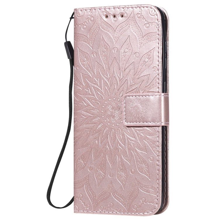 For Samsung Galaxy A21s Embossed Sunflower Pattern Horizontal Flip PU Leather Case with Holder & Card Slots & Wallet & Lanyard