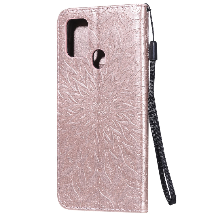 For Samsung Galaxy A21s Embossed Sunflower Pattern Horizontal Flip PU Leather Case with Holder & Card Slots & Wallet & Lanyard