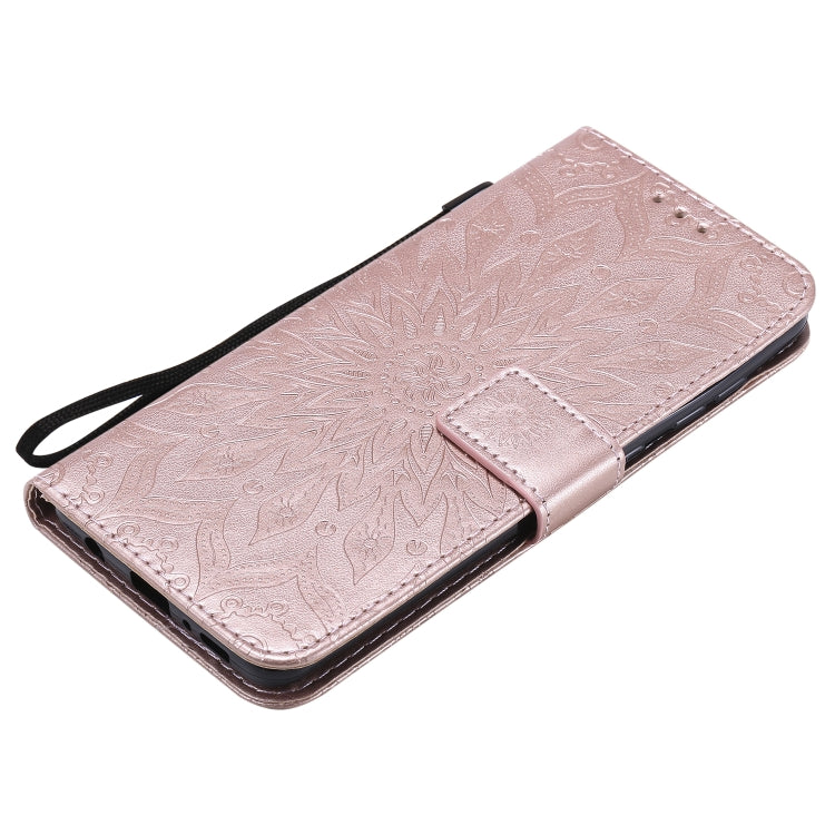 For Samsung Galaxy A21s Embossed Sunflower Pattern Horizontal Flip PU Leather Case with Holder & Card Slots & Wallet & Lanyard