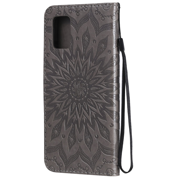 For Samsung Galaxy A71 5G Embossed Sunflower Pattern Horizontal Flip PU Leather Case with Holder & Card Slots & Wallet & Lanyard