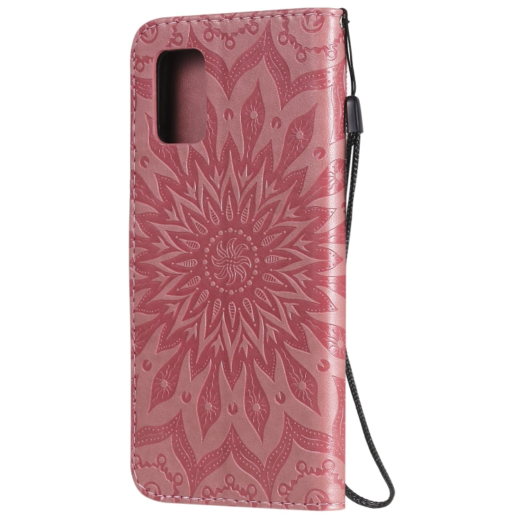For Samsung Galaxy A71 5G Embossed Sunflower Pattern Horizontal Flip PU Leather Case with Holder & Card Slots & Wallet & Lanyard