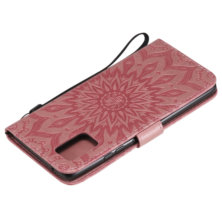 For Samsung Galaxy A71 5G Embossed Sunflower Pattern Horizontal Flip PU Leather Case with Holder & Card Slots & Wallet & Lanyard
