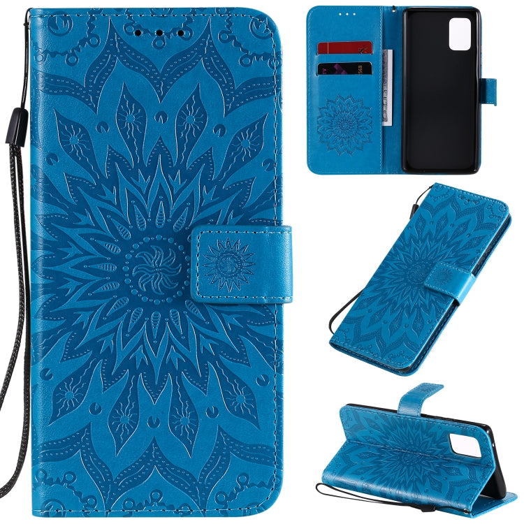 For Samsung Galaxy A71 5G Embossed Sunflower Pattern Horizontal Flip PU Leather Case with Holder & Card Slots & Wallet & Lanyard