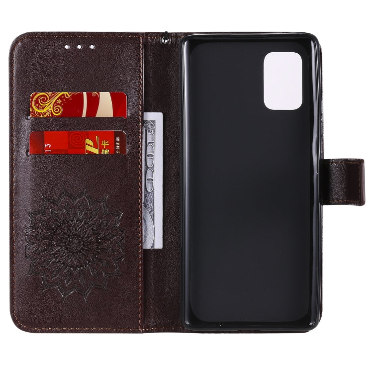 For Samsung Galaxy A71 5G Embossed Sunflower Pattern Horizontal Flip PU Leather Case with Holder & Card Slots & Wallet & Lanyard