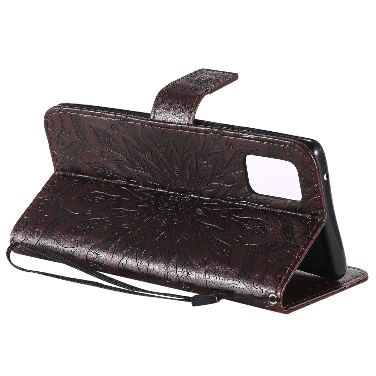 For Samsung Galaxy A71 5G Embossed Sunflower Pattern Horizontal Flip PU Leather Case with Holder & Card Slots & Wallet & Lanyard