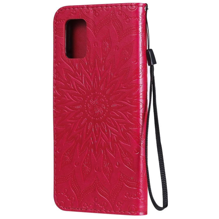For Samsung Galaxy A71 5G Embossed Sunflower Pattern Horizontal Flip PU Leather Case with Holder & Card Slots & Wallet & Lanyard