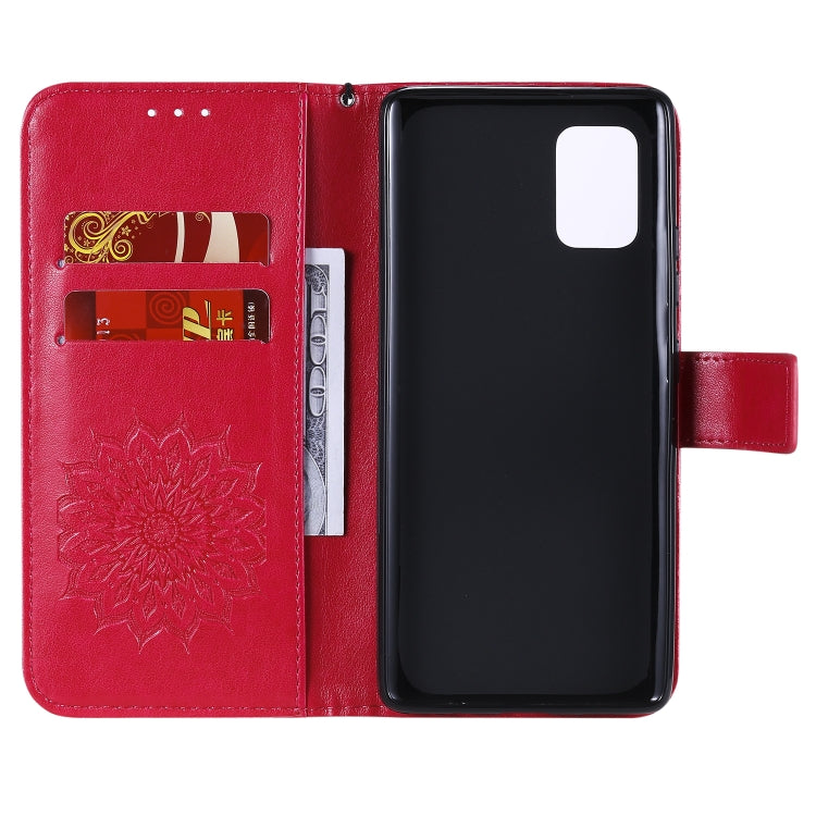 For Samsung Galaxy A71 5G Embossed Sunflower Pattern Horizontal Flip PU Leather Case with Holder & Card Slots & Wallet & Lanyard