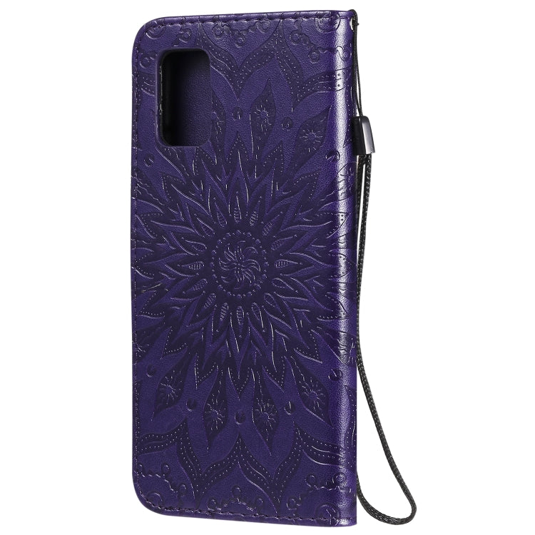 For Samsung Galaxy A71 5G Embossed Sunflower Pattern Horizontal Flip PU Leather Case with Holder & Card Slots & Wallet & Lanyard