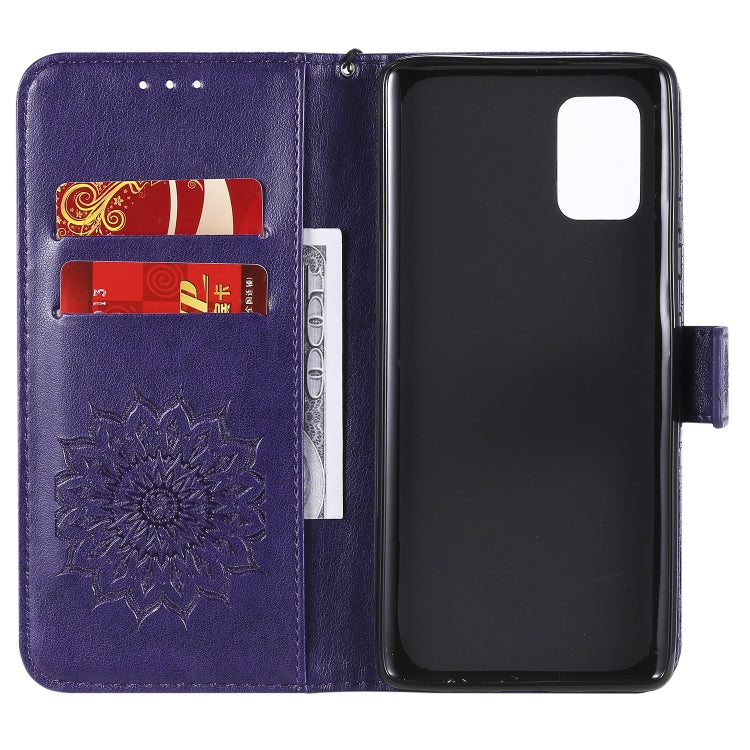 For Samsung Galaxy A71 5G Embossed Sunflower Pattern Horizontal Flip PU Leather Case with Holder & Card Slots & Wallet & Lanyard
