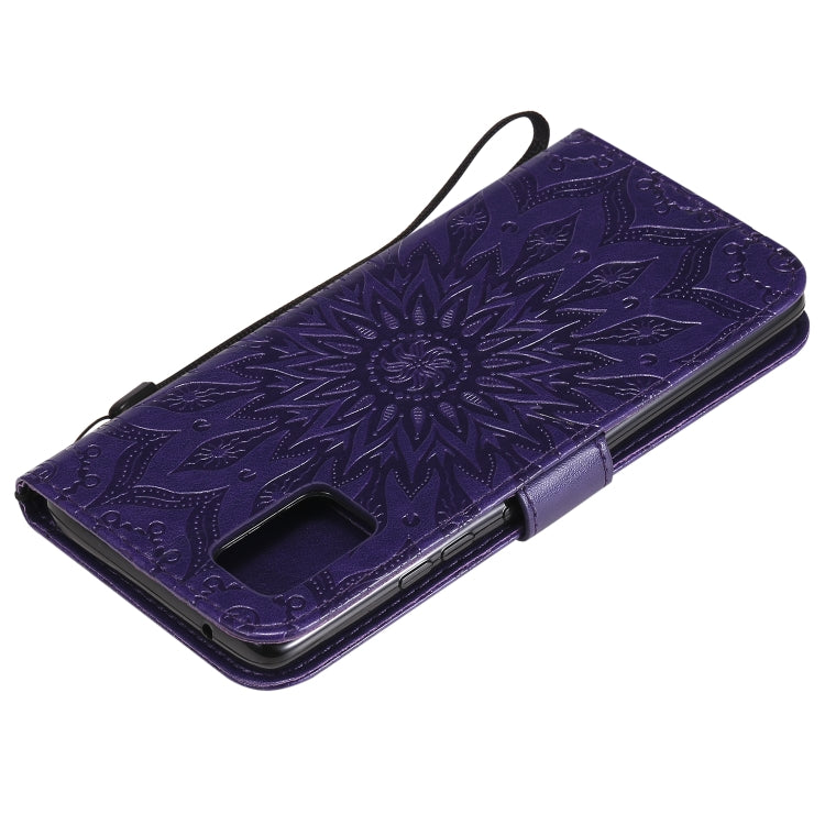 For Samsung Galaxy A71 5G Embossed Sunflower Pattern Horizontal Flip PU Leather Case with Holder & Card Slots & Wallet & Lanyard