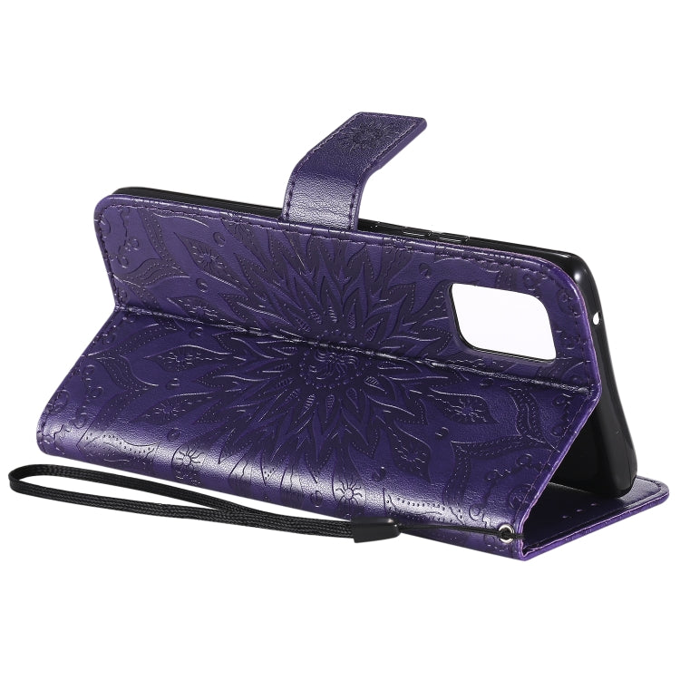 For Samsung Galaxy A71 5G Embossed Sunflower Pattern Horizontal Flip PU Leather Case with Holder & Card Slots & Wallet & Lanyard
