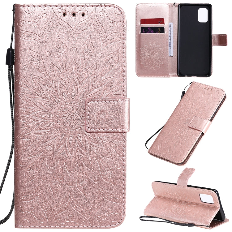For Samsung Galaxy A71 5G Embossed Sunflower Pattern Horizontal Flip PU Leather Case with Holder & Card Slots & Wallet & Lanyard