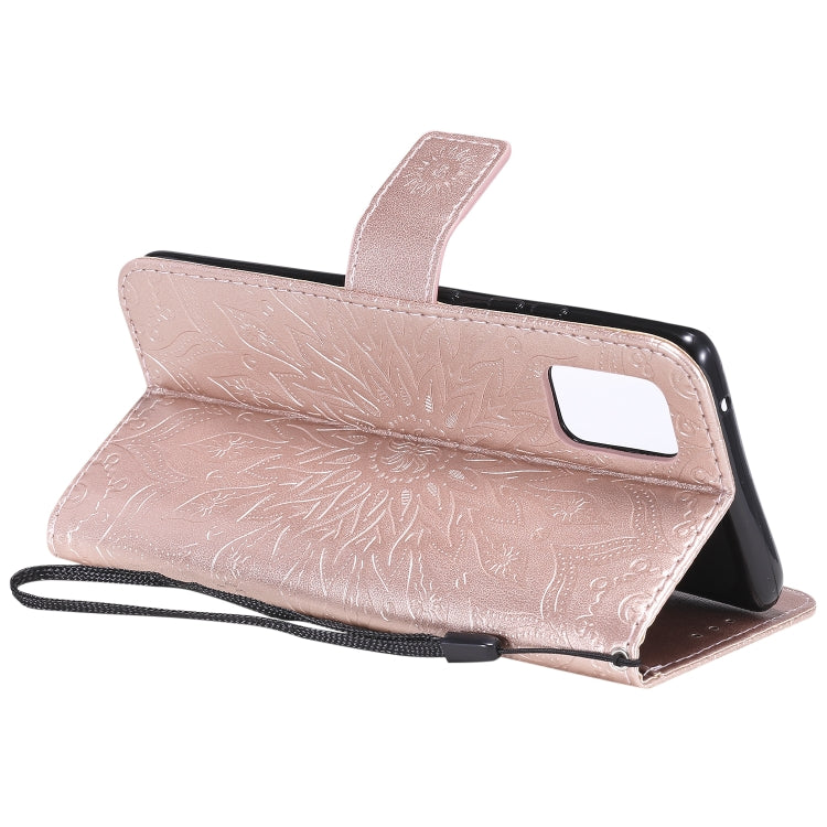 For Samsung Galaxy A71 5G Embossed Sunflower Pattern Horizontal Flip PU Leather Case with Holder & Card Slots & Wallet & Lanyard