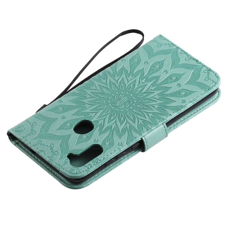 For Samsung Galaxy A11 Embossed Sunflower Pattern Horizontal Flip PU Leather Case with Holder & Card Slots & Wallet & Lanyard