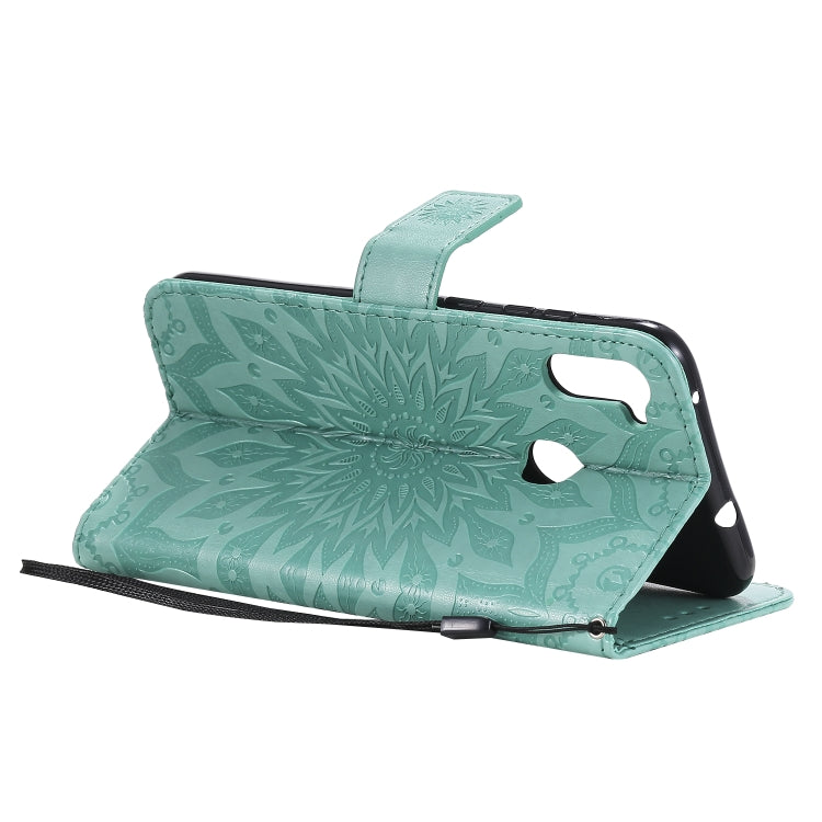 For Samsung Galaxy A11 Embossed Sunflower Pattern Horizontal Flip PU Leather Case with Holder & Card Slots & Wallet & Lanyard