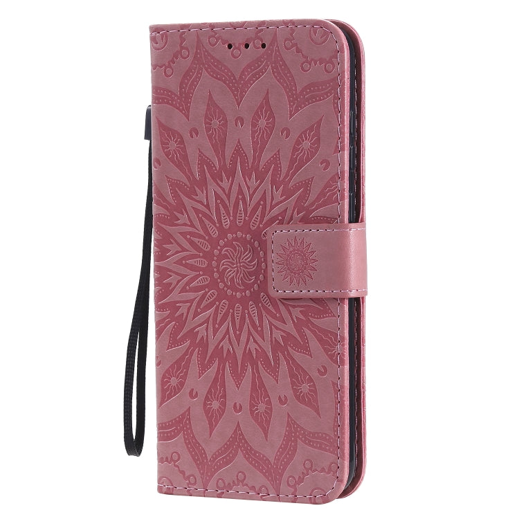 For Samsung Galaxy A11 Embossed Sunflower Pattern Horizontal Flip PU Leather Case with Holder & Card Slots & Wallet & Lanyard