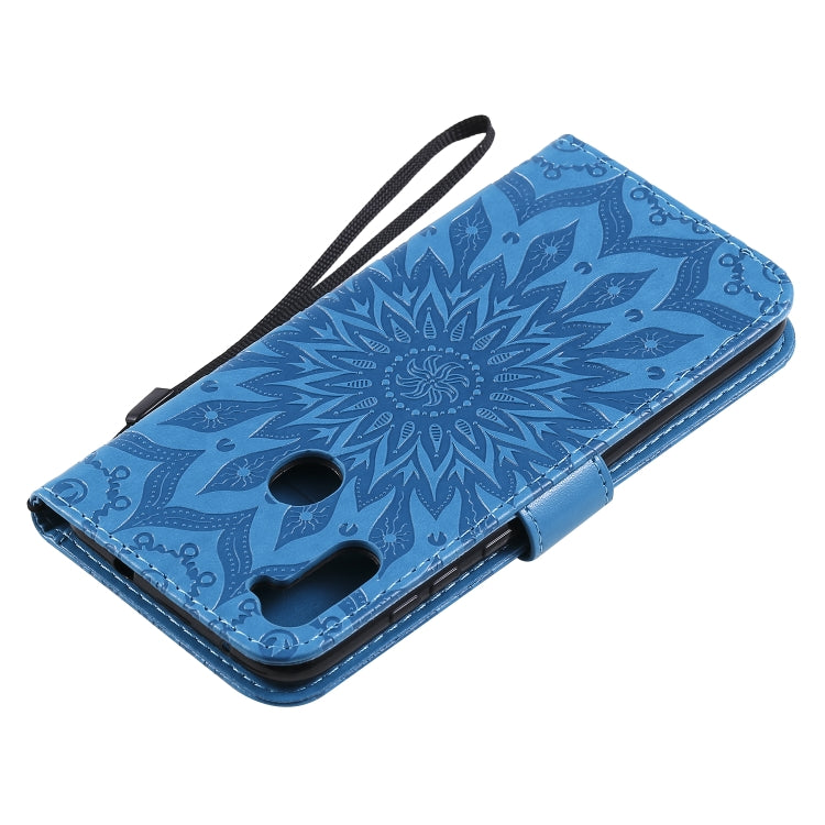 For Samsung Galaxy A11 Embossed Sunflower Pattern Horizontal Flip PU Leather Case with Holder & Card Slots & Wallet & Lanyard