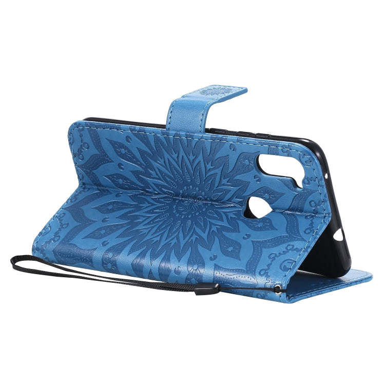 For Samsung Galaxy A11 Embossed Sunflower Pattern Horizontal Flip PU Leather Case with Holder & Card Slots & Wallet & Lanyard