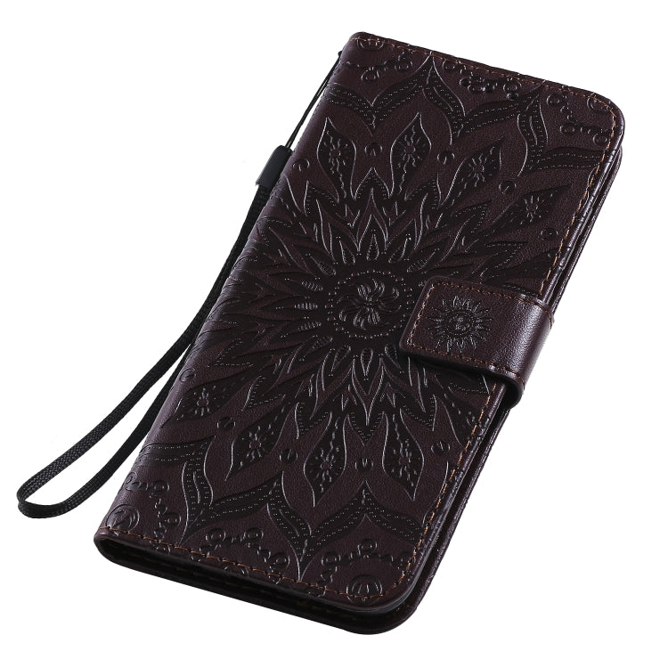 For Samsung Galaxy A11 Embossed Sunflower Pattern Horizontal Flip PU Leather Case with Holder & Card Slots & Wallet & Lanyard