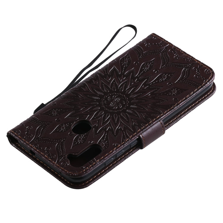 For Samsung Galaxy A11 Embossed Sunflower Pattern Horizontal Flip PU Leather Case with Holder & Card Slots & Wallet & Lanyard