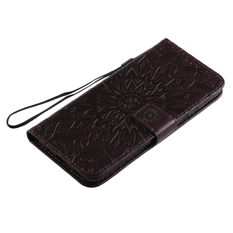 For Samsung Galaxy A11 Embossed Sunflower Pattern Horizontal Flip PU Leather Case with Holder & Card Slots & Wallet & Lanyard