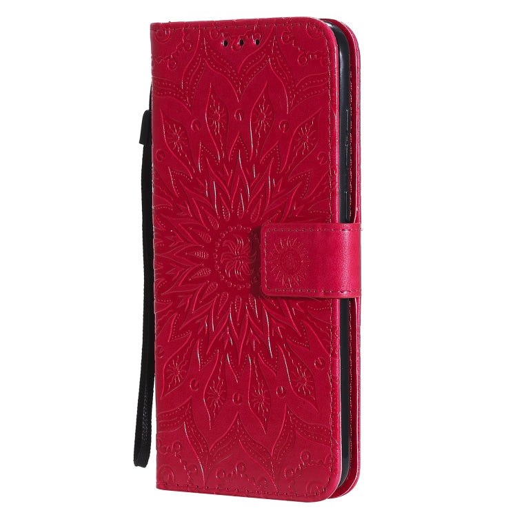 For Samsung Galaxy A11 Embossed Sunflower Pattern Horizontal Flip PU Leather Case with Holder & Card Slots & Wallet & Lanyard