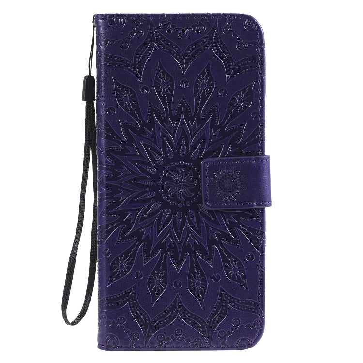 For Samsung Galaxy A11 Embossed Sunflower Pattern Horizontal Flip PU Leather Case with Holder & Card Slots & Wallet & Lanyard