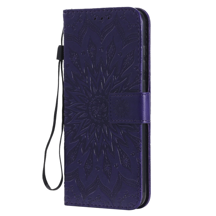 For Samsung Galaxy A11 Embossed Sunflower Pattern Horizontal Flip PU Leather Case with Holder & Card Slots & Wallet & Lanyard