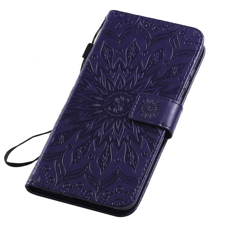 For Samsung Galaxy A11 Embossed Sunflower Pattern Horizontal Flip PU Leather Case with Holder & Card Slots & Wallet & Lanyard