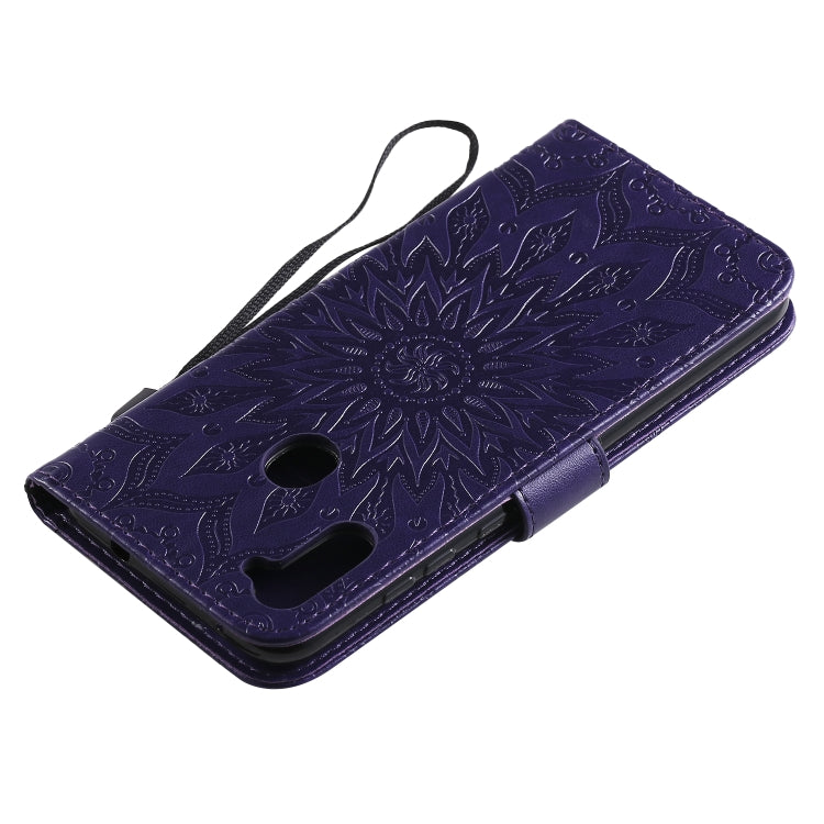 For Samsung Galaxy A11 Embossed Sunflower Pattern Horizontal Flip PU Leather Case with Holder & Card Slots & Wallet & Lanyard