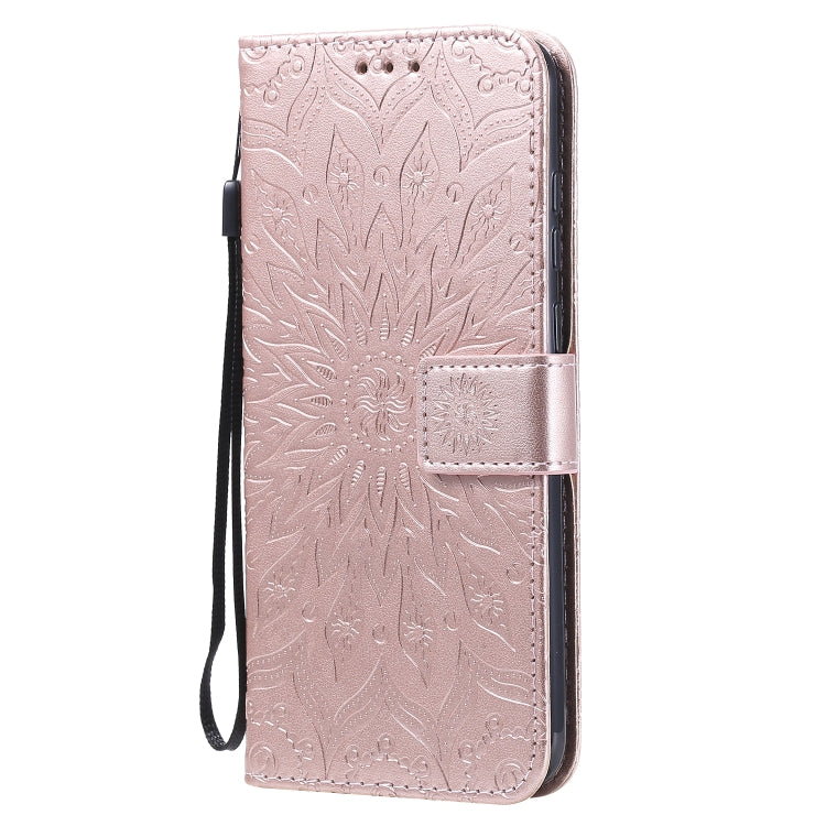 For Samsung Galaxy A11 Embossed Sunflower Pattern Horizontal Flip PU Leather Case with Holder & Card Slots & Wallet & Lanyard