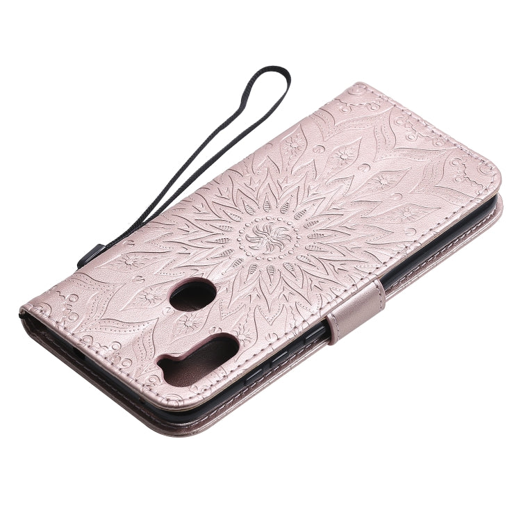 For Samsung Galaxy A11 Embossed Sunflower Pattern Horizontal Flip PU Leather Case with Holder & Card Slots & Wallet & Lanyard