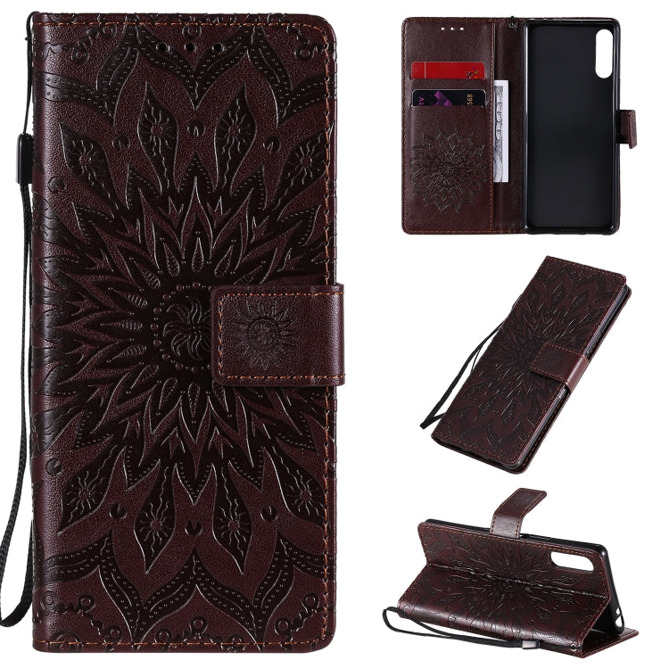 For Sony Xperia L4 Embossed Sunflower Pattern Horizontal Flip PU Leather Case with Holder & Card Slots & Wallet & Lanyard