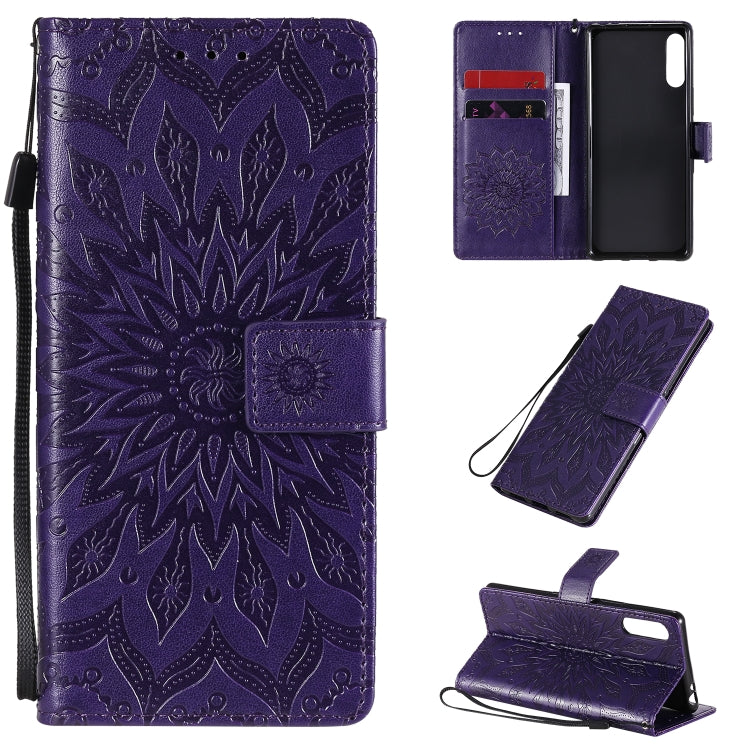 For Sony Xperia L4 Embossed Sunflower Pattern Horizontal Flip PU Leather Case with Holder & Card Slots & Wallet & Lanyard