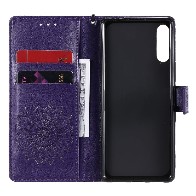 For Sony Xperia L4 Embossed Sunflower Pattern Horizontal Flip PU Leather Case with Holder & Card Slots & Wallet & Lanyard