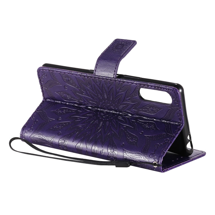 For Sony Xperia L4 Embossed Sunflower Pattern Horizontal Flip PU Leather Case with Holder & Card Slots & Wallet & Lanyard