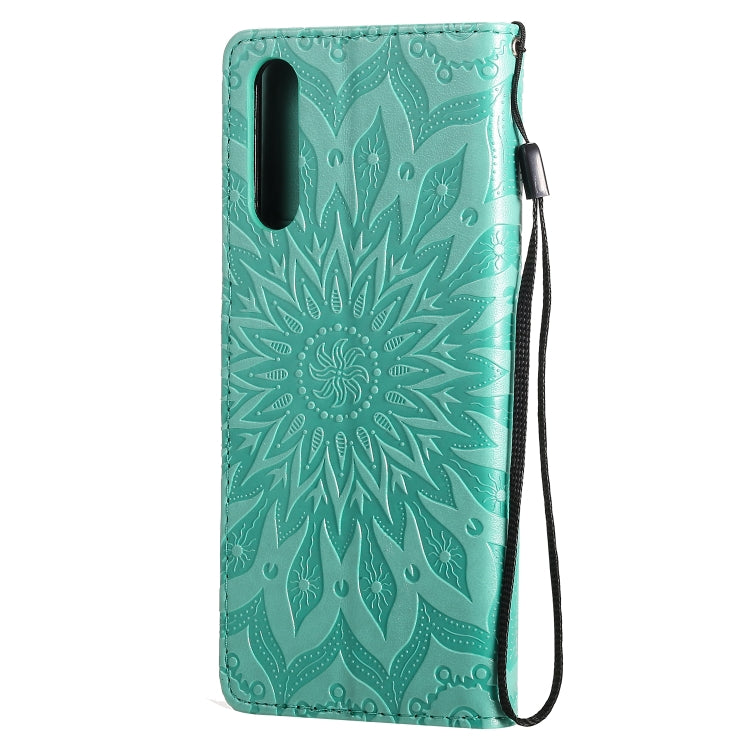 For Sony Xperia 10 II Embossed Sunflower Pattern Horizontal Flip PU Leather Case with Holder & Card Slots & Wallet & Lanyard