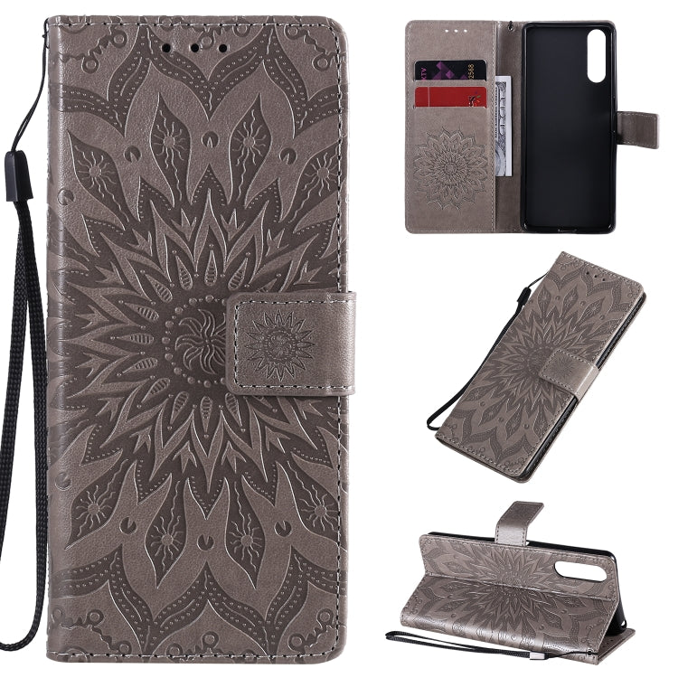 For Sony Xperia 10 II Embossed Sunflower Pattern Horizontal Flip PU Leather Case with Holder & Card Slots & Wallet & Lanyard
