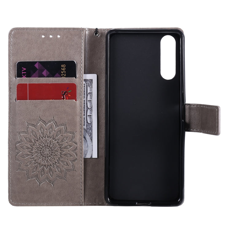 For Sony Xperia 10 II Embossed Sunflower Pattern Horizontal Flip PU Leather Case with Holder & Card Slots & Wallet & Lanyard