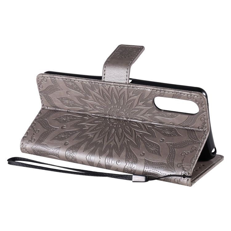 For Sony Xperia 10 II Embossed Sunflower Pattern Horizontal Flip PU Leather Case with Holder & Card Slots & Wallet & Lanyard
