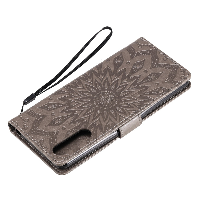 For Sony Xperia 10 II Embossed Sunflower Pattern Horizontal Flip PU Leather Case with Holder & Card Slots & Wallet & Lanyard