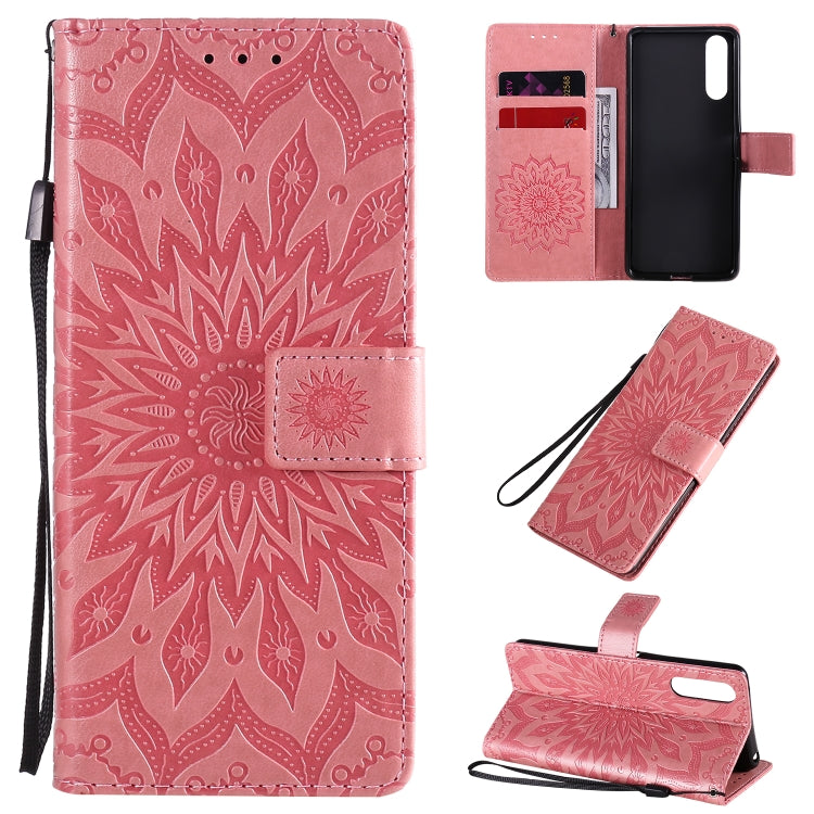 For Sony Xperia 10 II Embossed Sunflower Pattern Horizontal Flip PU Leather Case with Holder & Card Slots & Wallet & Lanyard