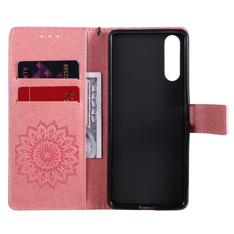 For Sony Xperia 10 II Embossed Sunflower Pattern Horizontal Flip PU Leather Case with Holder & Card Slots & Wallet & Lanyard