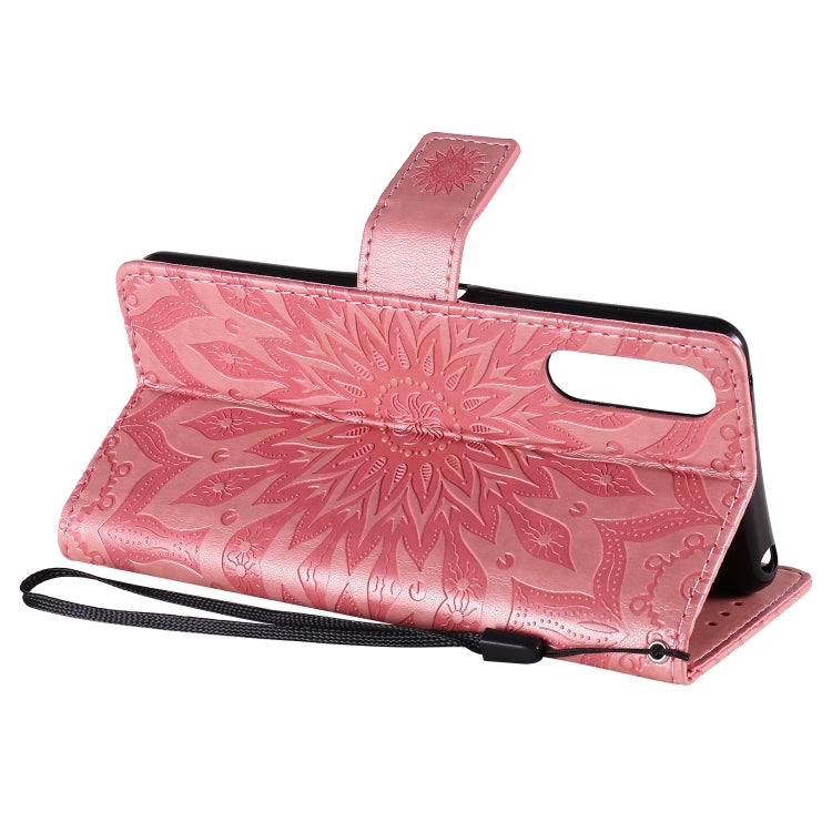 For Sony Xperia 10 II Embossed Sunflower Pattern Horizontal Flip PU Leather Case with Holder & Card Slots & Wallet & Lanyard