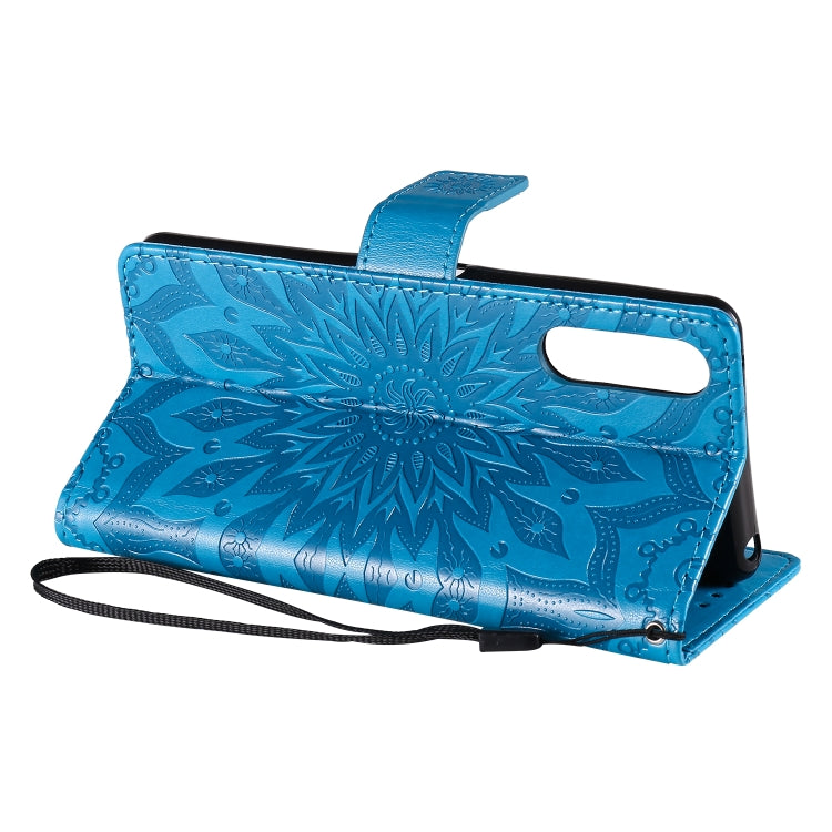 For Sony Xperia 10 II Embossed Sunflower Pattern Horizontal Flip PU Leather Case with Holder & Card Slots & Wallet & Lanyard