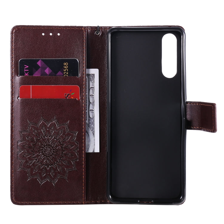 For Sony Xperia 10 II Embossed Sunflower Pattern Horizontal Flip PU Leather Case with Holder & Card Slots & Wallet & Lanyard