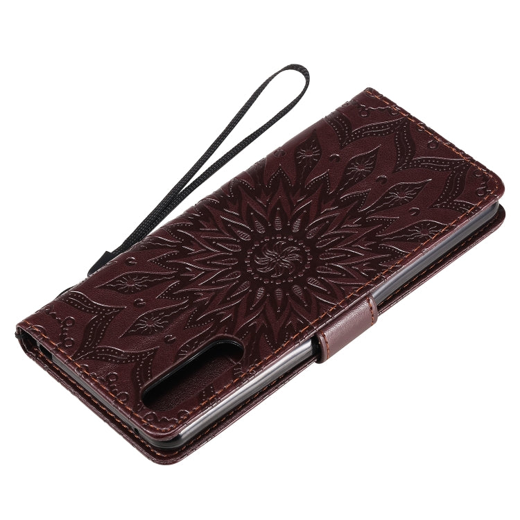 For Sony Xperia 10 II Embossed Sunflower Pattern Horizontal Flip PU Leather Case with Holder & Card Slots & Wallet & Lanyard