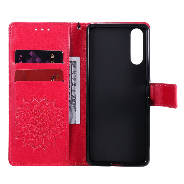 For Sony Xperia 10 II Embossed Sunflower Pattern Horizontal Flip PU Leather Case with Holder & Card Slots & Wallet & Lanyard
