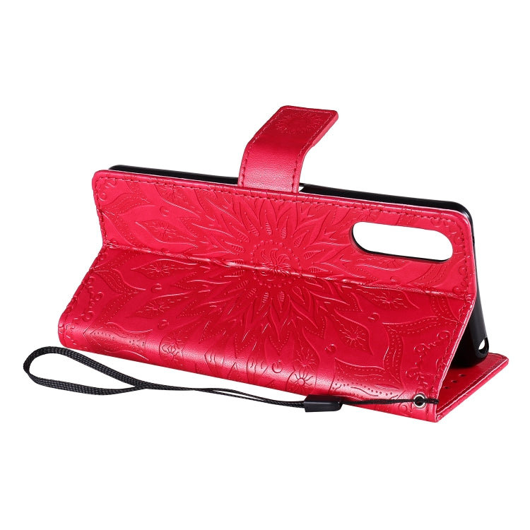 For Sony Xperia 10 II Embossed Sunflower Pattern Horizontal Flip PU Leather Case with Holder & Card Slots & Wallet & Lanyard